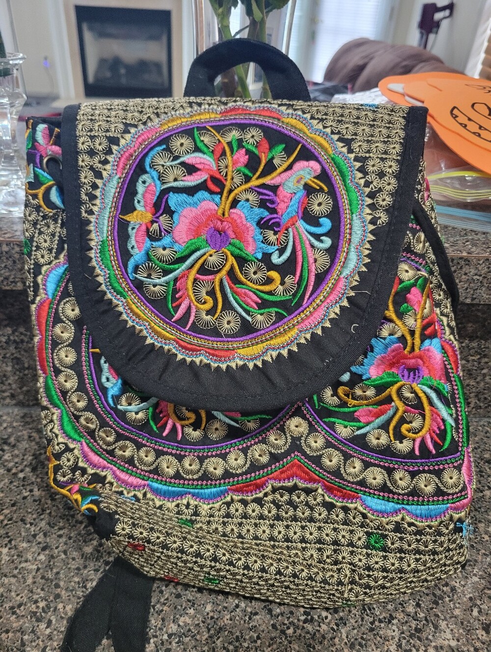 Vintage Ethnic Embroidered Backpack Canvas Flower Boho Hippie Festival Daypack